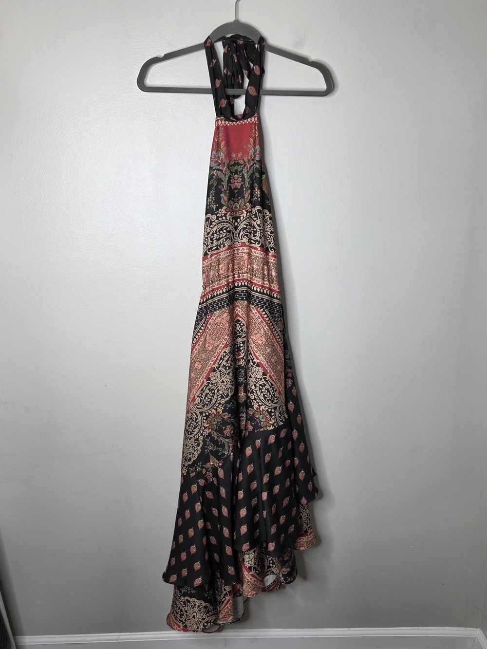 Free People Silk Halter Style Backless Assymetrical Hem Flowy Dress